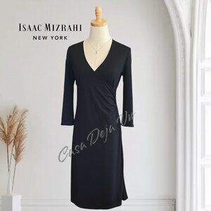 Classic Understated Isaac Mizrahi Surplice Long Sleeve Black Cocktail Dress